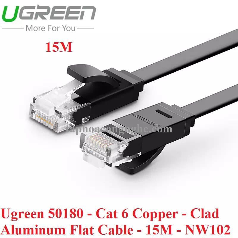 Ugreen 50180 15M màu Đen Cáp mạng LAN CAT6 dây dẹt NW102 30050180